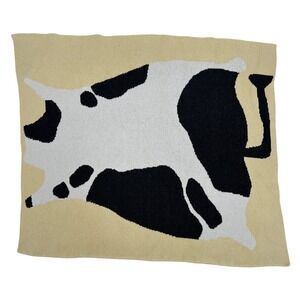 Cold Picnic Cow Knit Baby Lap Throw Blanket Lemon Made in USA RARE